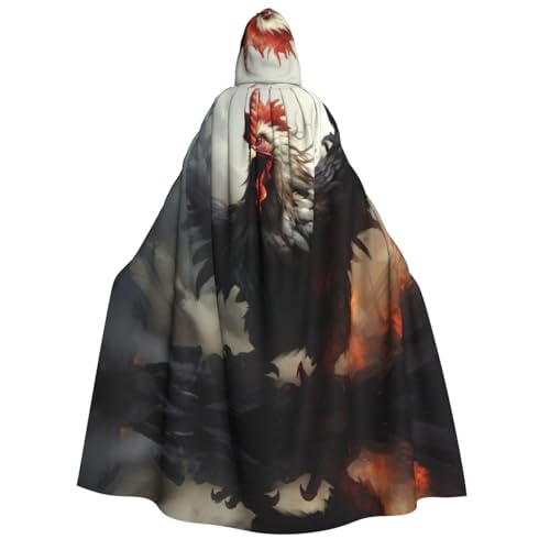 YXLymxDAMAI Angry Rooster Kapuzenumhang für Damen und Herren, perfekt für Halloween, Kostümpartys, Cosplay, Schwarz, Weiß von YXLymxDAMAI