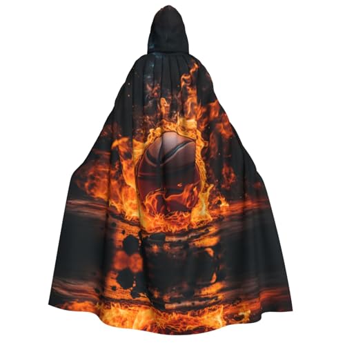 YXLymxDAMAI Basketball und Feuer Kapuzenumhang für Männer und Frauen - Perfekt für Halloween, Kostümpartys, Cosplay, Schwarz, Weiß von YXLymxDAMAI