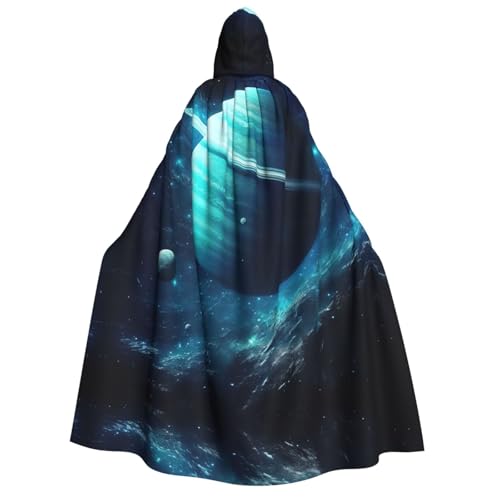 YXLymxDAMAI Blue Planet Kapuzenumhang für Damen und Herren, perfekt für Halloween, Kostümpartys, Cosplay, Schwarz, Weiß von YXLymxDAMAI