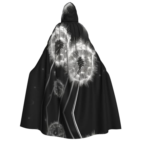 YXLymxDAMAI Blühender Löwenzahn-Umhang mit Kapuze für Damen und Herren, perfekt für Halloween, Kostümpartys, Cosplay, Schwarz, Weiß von YXLymxDAMAI