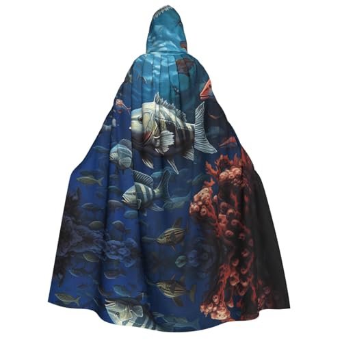 YXLymxDAMAI Fischschwarm mit Kapuze für Damen und Herren, perfekt für Halloween, Kostümpartys, Cosplay, schwarz, weiß von YXLymxDAMAI