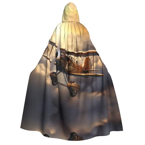 YXLymxDAMAI Flugzeug-Kapuzenumhang für Damen und Herren, perfekt für Halloween, Kostümpartys, Cosplay, schwarz, weiß von YXLymxDAMAI