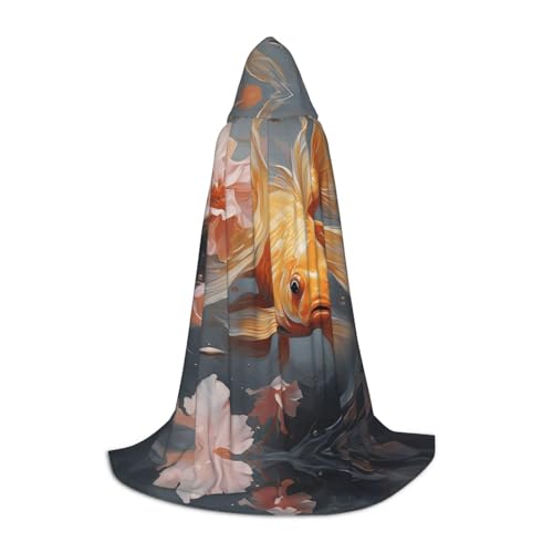 YXLymxDAMAI Goldener Fisch-Halloween-Umhang mit Kapuze – Cosplay-Umhang, Robe, Kostüm, Kapuzenuniform, Schwarz von YXLymxDAMAI