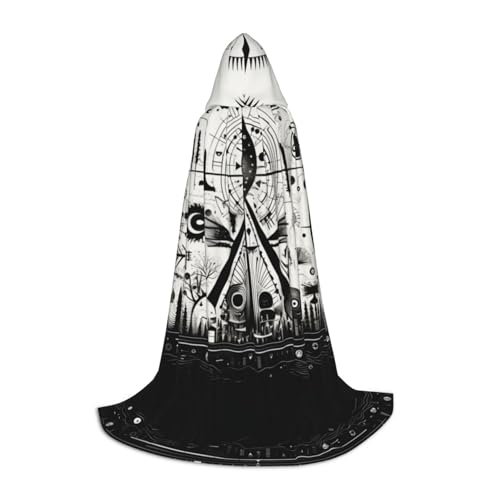 YXLymxDAMAI Halloween-Umhang mit schwarzem und weißem Symbolmuster – Cosplay-Umhang, Robe, Kostüm, Kapuzenuniform, Schwarz von YXLymxDAMAI