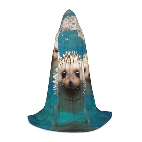 YXLymxDAMAI Igel im Wasser Halloween-Umhang mit Kapuze – Cosplay-Umhang, Kostüm, Kapuzenuniform, Schwarz von YXLymxDAMAI