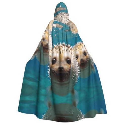 YXLymxDAMAI Igel im Wasser Kapuzenumhang für Männer und Frauen - Perfekt für Halloween, Kostümpartys, Cosplay, Schwarz, Weiß von YXLymxDAMAI