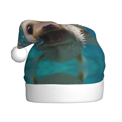 YXLymxDAMAI Igel im Wasser Weihnachtsmütze für Erwachsene - Xmas Holiday Unisex Klassische Weihnachtsmannmütze für Neujahrsparty, Rot von YXLymxDAMAI