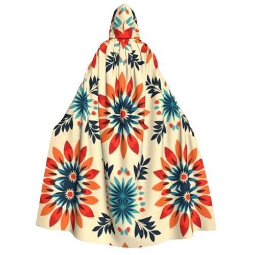 YXLymxDAMAI Kapuzenumhang mit geometrischem Blumenmuster für Damen und Herren – perfekt für Halloween, Kostümpartys, Cosplay, schwarz, weiß von YXLymxDAMAI