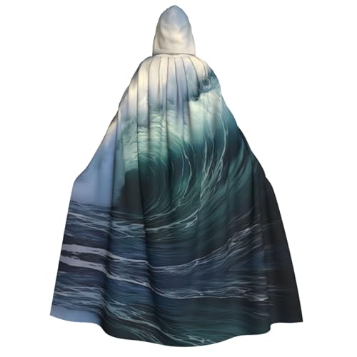 YXLymxDAMAI Kapuzenumhang mit großen Wellen im Meer, für Damen und Herren, perfekt für Halloween, Kostümpartys, Cosplay, Schwarz, Weiß von YXLymxDAMAI