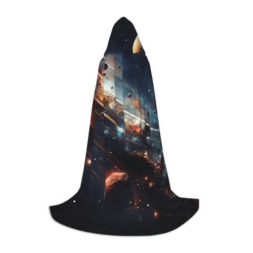 YXLymxDAMAI Orbiting Planet Halloween-Umhang mit Kapuze – Cosplay-Umhang, Robe, Kostüm, Kapuzenuniform, Schwarz von YXLymxDAMAI