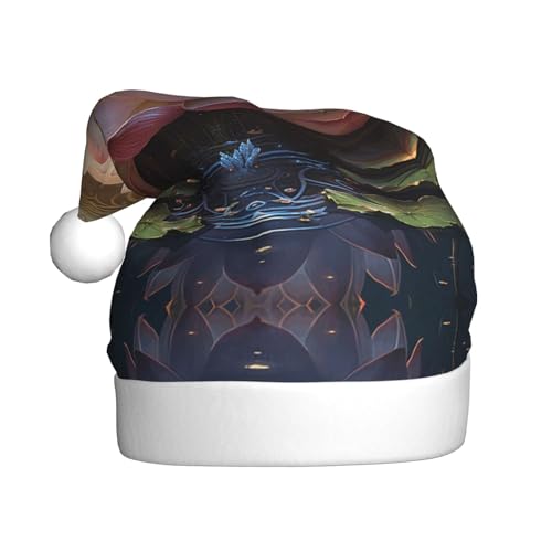 YXLymxDAMAI River Lotus Weihnachtsmütze für Erwachsene - Xmas Holiday Unisex Klassischer Weihnachtsmannhut für Neujahrsparty, Rot von YXLymxDAMAI