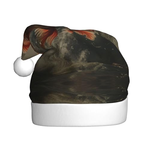 YXLymxDAMAI Schöne Koi-Fisch-Weihnachtsmütze für Erwachsene – Weihnachtsfeiertag, Unisex, klassischer Weihnachtsmannhut für Neujahrsparty, Rot von YXLymxDAMAI