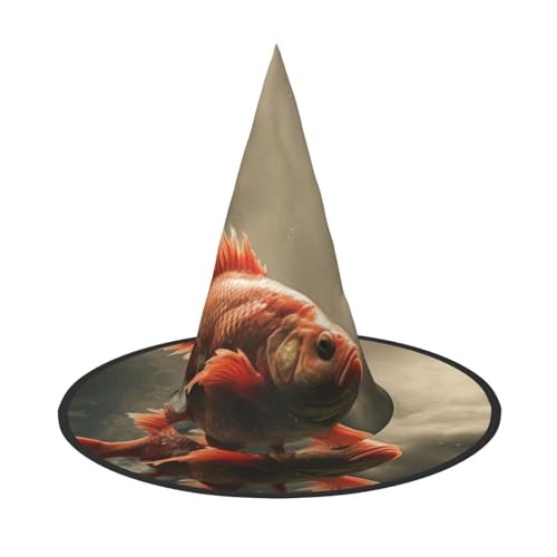YXLymxDAMAI Schöner Koi-Fisch Halloween Hexenhut - Schwarzer Hexenhut Geeignet für Halloween-Kostümpartys und Rollenspiele von YXLymxDAMAI