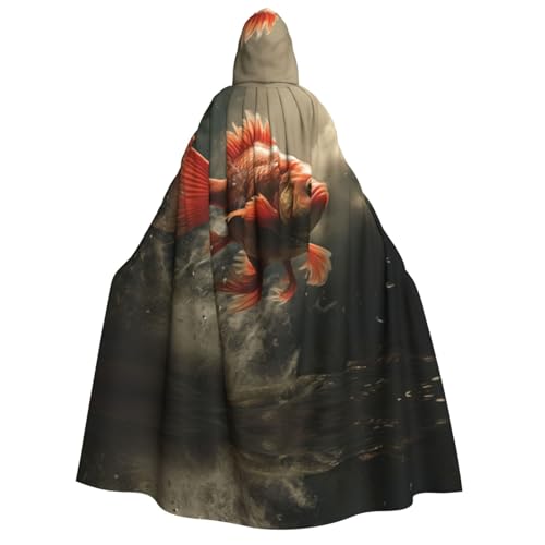 YXLymxDAMAI Schöner Koi-Fisch-Kapuzenumhang für Damen und Herren, perfekt für Halloween, Kostümpartys, Cosplay, schwarz, weiß von YXLymxDAMAI