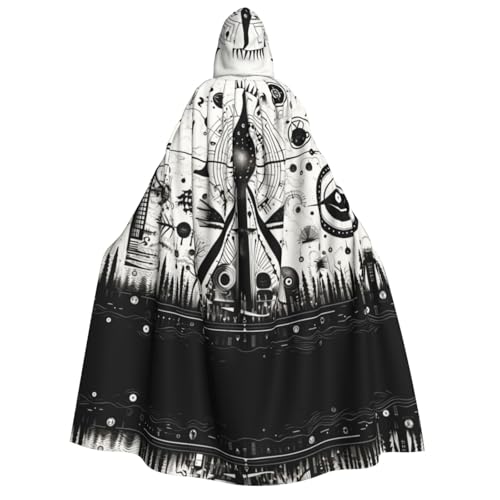 YXLymxDAMAI Schwarzer und weißer Kapuzenumhang mit Symbolmuster für Damen und Herren – perfekt für Halloween, Kostümpartys, Cosplay, schwarz, weiß von YXLymxDAMAI