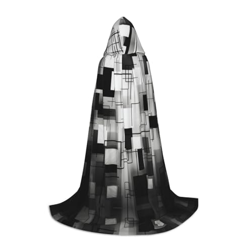 YXLymxDAMAI Schwarzer und weißer quadratischer Halloween-Umhang mit Kapuze – Cosplay-Umhang, Robe, Kostüm, Kapuzenuniform, Schwarz von YXLymxDAMAI