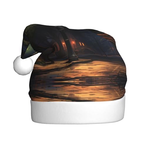YXLymxDAMAI Stille Straße Weihnachtsmütze für Erwachsene - Xmas Holiday Unisex Klassischer Weihnachtsmannhut für Neujahrsparty, Rot von YXLymxDAMAI