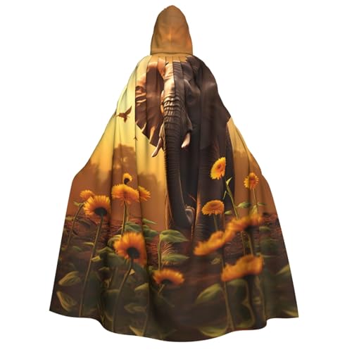 YXLymxDAMAI Umhang mit Kapuze für Damen und Herren, Motiv: wandelnde Elefanten, perfekt für Halloween, Kostümpartys, Cosplay, schwarz, weiß von YXLymxDAMAI