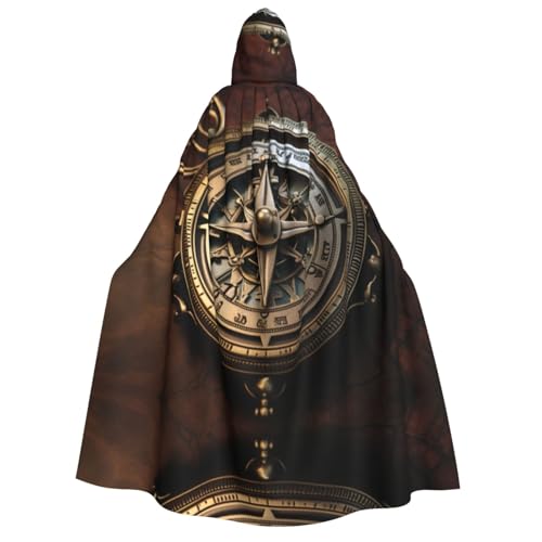 YXLymxDAMAI Umhang mit Kapuze für Damen und Herren, mit antikem Kompass, perfekt für Halloween, Kostümpartys, Cosplay, Schwarz, Weiß von YXLymxDAMAI
