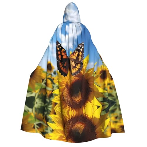 YXLymxDAMAI Umhang mit Kapuze und Schmetterlingen auf Blumen, für Damen und Herren, perfekt für Halloween, Kostümpartys, Cosplay, Schwarz, Weiß von YXLymxDAMAI