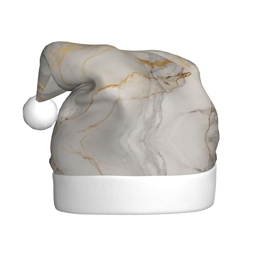 YXLymxDAMAI Weihnachtsmütze aus grau-goldenem Marmor, für Erwachsene, Unisex, klassischer Weihnachtsmannhut für Neujahrsparty, Rot von YXLymxDAMAI
