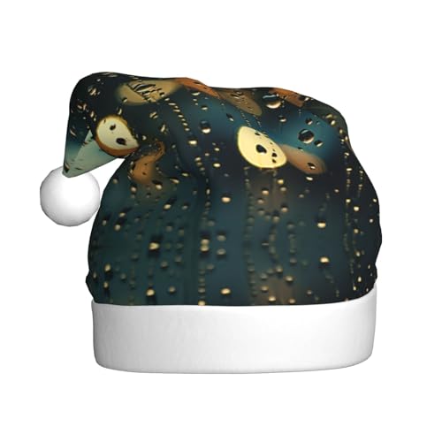 YXLymxDAMAI Weihnachtsmütze für Erwachsene, Motiv: Regentropfen außerhalb des Fensters, Unisex, klassischer Weihnachtsmannhut für Neujahrsparty, Rot von YXLymxDAMAI