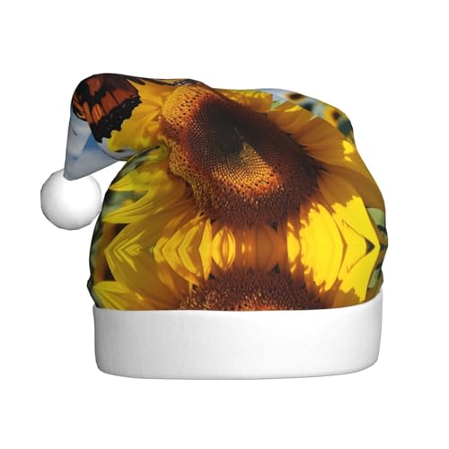 YXLymxDAMAI Weihnachtsmütze mit Schmetterlingen auf Blumen, für Erwachsene, Unisex, klassischer Weihnachtsmannhut für Neujahrsparty, Rot von YXLymxDAMAI