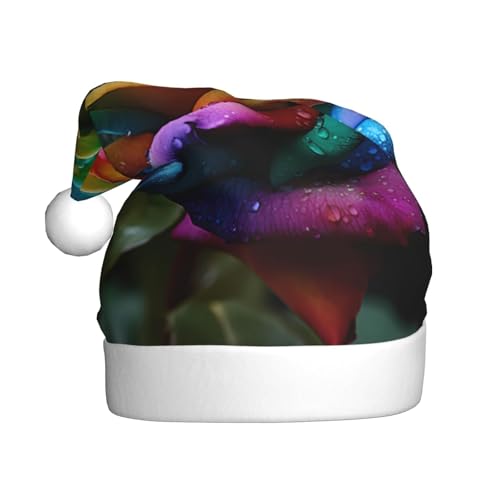 YXLymxDAMAI Weihnachtsmütze mit mehrfarbigen Blumen für Erwachsene – Unisex, klassischer Weihnachtsmannhut für Neujahrsparty, Rot von YXLymxDAMAI