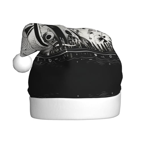 YXLymxDAMAI Weihnachtsmütze mit schwarz-weißem Symbolmuster für Erwachsene – Unisex, klassischer Weihnachtsmannhut für Neujahrsparty, Rot von YXLymxDAMAI