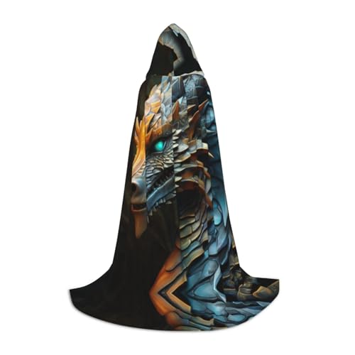 YXLymxDAMAI Wunderschöner Drachen-Halloween-Umhang mit Kapuze – Cosplay-Umhang, Robe, Kostüm, Kapuzenuniform, Schwarz von YXLymxDAMAI