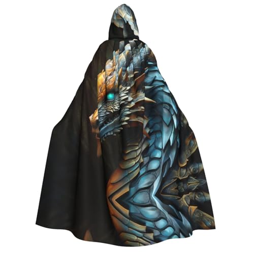 YXLymxDAMAI Wunderschöner Drachen-Umhang mit Kapuze für Damen und Herren, perfekt für Halloween, Kostümpartys, Cosplay, schwarz, weiß von YXLymxDAMAI