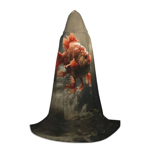 YXLymxDAMAI Wunderschöner Koi-Fisch-Halloween-Umhang mit Kapuze – Cosplay-Umhang, Robe, Kostüm, Kapuzenuniform, Schwarz von YXLymxDAMAI