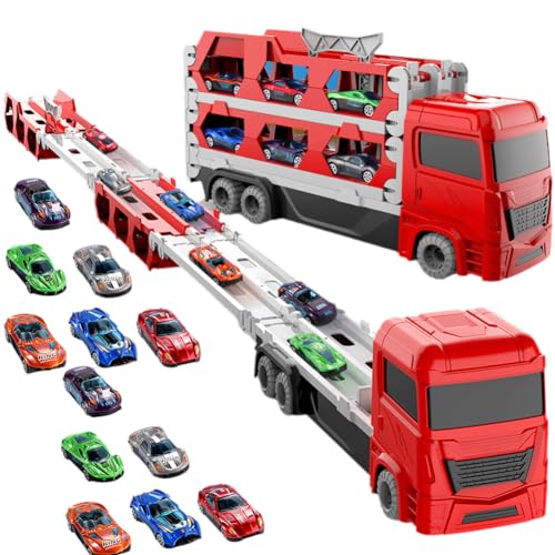 Carrier Truck Race Track Kids Toys,Carrier Truck for 3-8 Year Old Kids with Foldable 5.4ft Track,Mega Deform Catapulting and Shooting Folding Storage Car Carrier with 6/12 Metal Car Gift von YXRRVING