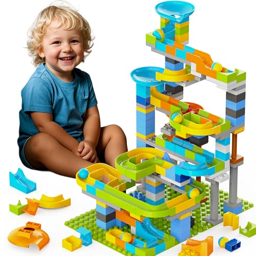 3-in-1 Kugelbahnen für Kinder 3-5, 203 Stück, kompatibel mit Lego DUPLOS für Alter 2-5, Kugelbahnen für Kinder 4-8, Stielbauspielzeug, Kleinkindspielzeug, Marmorbahn, Kugelbahn-Spielzeug von YY LANDTOYS
