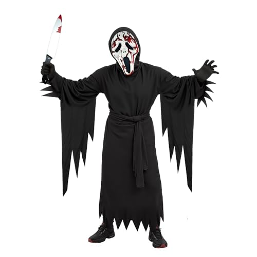 YYAQZD Halloween Scream Costume，sensenmann kostüm mit Ghostface Maske & Blutiges Messer(Plastik),Ghostface Kostüm Junge Halloween Kostüm Scary Movie Costume Gruselig Reaper Kostüm,Adult von YYAQZD