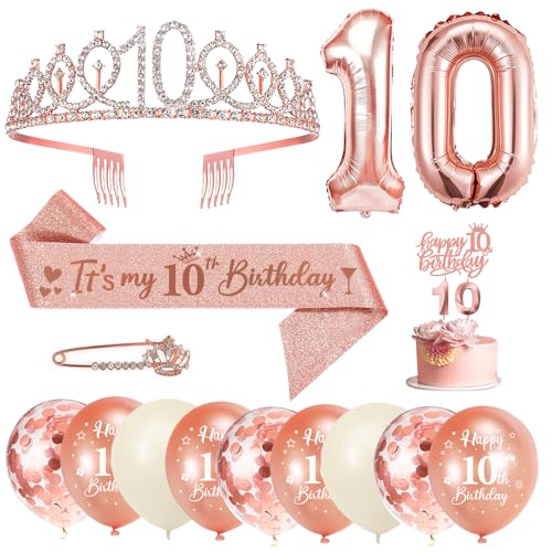 10. Geburtstag Mädchen, 10 Geburtstag Schärpe und Krone/Tiara, Geburtstag Zahlen Luftballon, Konfetti Luftballons, Geburtstagskerzen Zahlen, Happy Birthday Tortendeko für Mädchen Geburtstagsdeko 10. Geburtstag Mädchen, 10 Geburtstag Schärpe und Krone/Tiara, Geburtstag Zahlen Luftballon, Konfetti Luftballons, Geburtstagskerzen Zahlen, Happy Birthday Tortendeko für Mädchen Geburtstagsdeko von YYDSXK