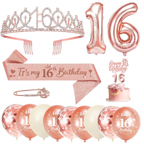 16. Geburtstag Mädchen, 16 Geburtstag Schärpe und Krone/Tiara, Geburtstag Zahlen Luftballon, Konfetti Luftballons, Geburtstagskerzen Zahlen, Happy Birthday Tortendeko für Mädchen Geburtstagsdeko 16. Geburtstag Mädchen, 16 Geburtstag Schärpe und Krone/Tiara, Geburtstag Zahlen Luftballon, Konfetti Luftballons, Geburtstagskerzen Zahlen, Happy Birthday Tortendeko für Mädchen Geburtstagsdeko von YYDSXK