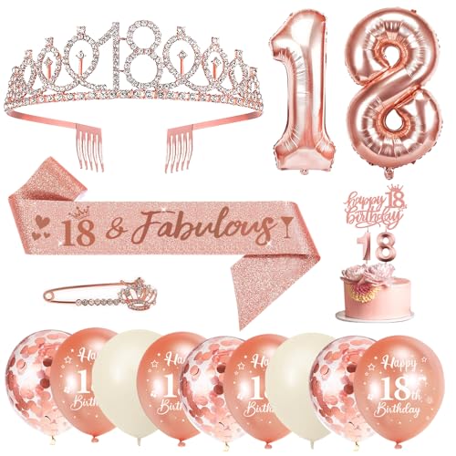 18. Geburtstag Mädchen Schärpe und Krone/Tiara, Zahlen Luftballon, Konfetti Luftballons, Geburtstagskerzen, Happy Birthday Tortendeko für Mädchen Geburtstagsdeko 18. Geburtstag Mädchen Schärpe und Krone/Tiara, Zahlen Luftballon, Konfetti Luftballons, Geburtstagskerzen, Happy Birthday Tortendeko für Mädchen Geburtstagsdeko von YYDSXK