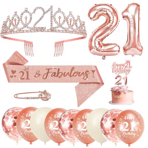 21. Geburtstag Mädchen, 21 Geburtstag Schärpe und Krone/Tiara, Geburtstag Zahlen Luftballon, Konfetti Luftballons, Geburtstagskerzen Zahlen, Happy Birthday Tortendeko für Mädchen Geburtstagsdeko 21. Geburtstag Mädchen, 21 Geburtstag Schärpe und Krone/Tiara, Geburtstag Zahlen Luftballon, Konfetti Luftballons, Geburtstagskerzen Zahlen, Happy Birthday Tortendeko für Mädchen Geburtstagsdeko von YYDSXK