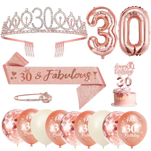 30. Geburtstag Frauen Schärpe und Krone/Tiara, Zahlen Luftballon, Konfetti Luftballons, Geburtstagskerzen, Happy Birthday Tortendeko für Frauen Geburtstagsdeko 30. Geburtstag Frauen Schärpe und Krone/Tiara, Zahlen Luftballon, Konfetti Luftballons, Geburtstagskerzen, Happy Birthday Tortendeko für Frauen Geburtstagsdeko von YYDSXK