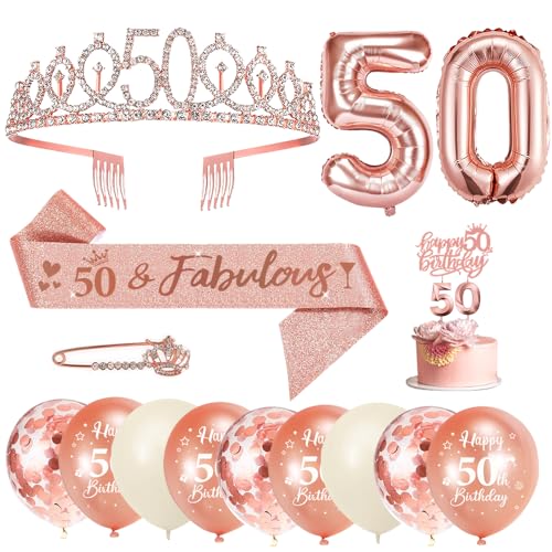 50. Geburtstag Frauen, 50 Geburtstag Schärpe und Krone/Tiara, Geburtstag Zahlen Luftballon, Konfetti Luftballons, Geburtstagskerzen Zahlen, Happy Birthday Tortendeko für Frauen Geburtstagsdeko 50. Geburtstag Frauen, 50 Geburtstag Schärpe und Krone/Tiara, Geburtstag Zahlen Luftballon, Konfetti Luftballons, Geburtstagskerzen Zahlen, Happy Birthday Tortendeko für Frauen Geburtstagsdeko von YYDSXK