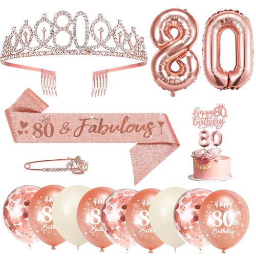 80. Geburtstag Frauen, 80 Geburtstag Schärpe und Krone/Tiara, Geburtstag Zahlen Luftballon, Konfetti Luftballons, Geburtstagskerzen Zahlen, Happy Birthday Tortendeko für Frauen Geburtstagsdeko 80. Geburtstag Frauen, 80 Geburtstag Schärpe und Krone/Tiara, Geburtstag Zahlen Luftballon, Konfetti Luftballons, Geburtstagskerzen Zahlen, Happy Birthday Tortendeko für Frauen Geburtstagsdeko von YYDSXK