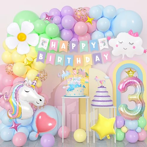 Einhorn Geburtstagsdeko 3 Jahre, Pastell Luftballons Einhorn Kindergeburtstag Deko mit Happy Birthday Banner, 3D Einhorn Luftballons, Geburtstag Tortendeko, 3 4 5 6 Jahre Geburtstagsdeko Mädchen Einhorn Geburtstagsdeko 3 Jahre, Pastell Luftballons Einhorn Kindergeburtstag Deko mit Happy Birthday Banner, 3D Einhorn Luftballons, Geburtstag Tortendeko, 3 4 5 6 Jahre Geburtstagsdeko Mädchen von YYDSXK