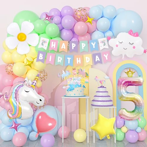 Einhorn Geburtstagsdeko 5 Jahre, Pastell Luftballons Einhorn Kindergeburtstag Deko mit Happy Birthday Banner, 3D Einhorn Luftballons, Geburtstag Tortendeko, 3 4 5 6 Jahre Geburtstagsdeko Mädchen Einhorn Geburtstagsdeko 5 Jahre, Pastell Luftballons Einhorn Kindergeburtstag Deko mit Happy Birthday Banner, 3D Einhorn Luftballons, Geburtstag Tortendeko, 3 4 5 6 Jahre Geburtstagsdeko Mädchen von YYDSXK