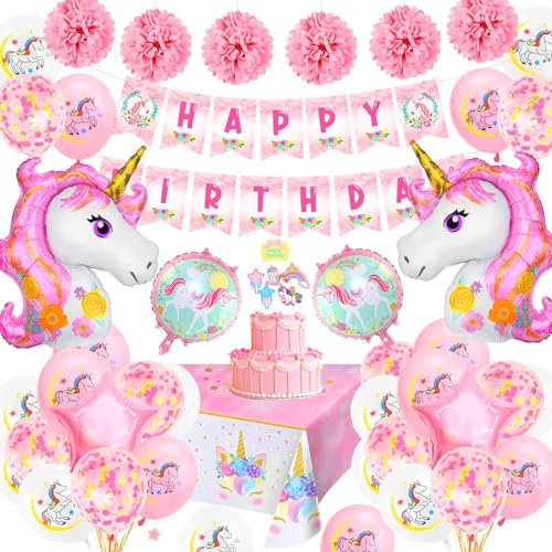Einhorn Geburtstagsdeko Mädchen, Rosa Kindergeburtstag Set mit 3D Einhorn Folie Ballons Confetti Luftballons Tablecloth Pompoms Banner, Einhorn Party Geburtstag für Baby Shower 1 2 3 4 5 6 7 Jahre Einhorn Geburtstagsdeko Mädchen, Rosa Kindergeburtstag Set mit 3D Einhorn Folie Ballons Confetti Luftballons Tablecloth Pompoms Banner, Einhorn Party Geburtstag für Baby Shower 1 2 3 4 5 6 7 Jahre von YYDSXK