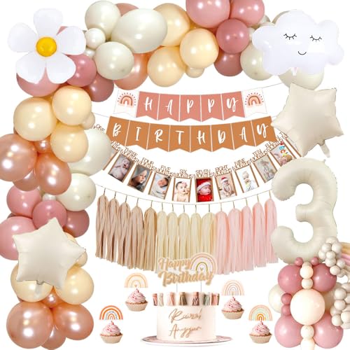 Geburtstagsdeko 3 Jahre, Boho Retro Rosa Luftballons für Deko Kindergeburtstag, 3. Geburtstag Mädchen mit Happy Birthday Banner, Folienballons 3, Papierquasten, Deko 3. Geburtstag Mädchen Geburtstagsdeko 3 Jahre, Boho Retro Rosa Luftballons für Deko Kindergeburtstag, 3. Geburtstag Mädchen mit Happy Birthday Banner, Folienballons 3, Papierquasten, Deko 3. Geburtstag Mädchen von YYDSXK