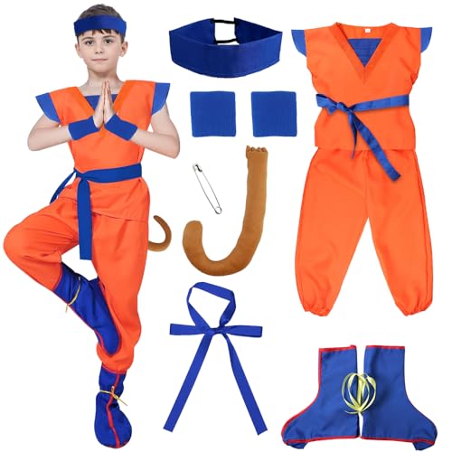 YYDSXK 7Pcs Kostüm Kinder Set mit Hosen,Armbandwächtern,Schwanz,Schuhabdeckungen,Kostüm für Halloween Karneval Party (S) von YYDSXK