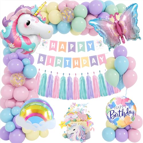 YYDSXK Einhorn Geburtstagsdeko Mädchen, Einhorn Deko Kindergeburtstag, Schmetterling Geburtstagsdeko Mädchen, mit Happy Birthday Banner, Groß Einhorn Foil Balloon, Party Deko Geburtstag für Mädchen YYDSXK Einhorn Geburtstagsdeko Mädchen, Einhorn Deko Kindergeburtstag, Schmetterling Geburtstagsdeko Mädchen, mit Happy Birthday Banner, Groß Einhorn Foil Balloon, Party Deko Geburtstag für Mädchen von YYDSXK