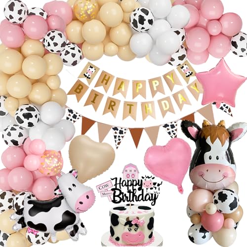 YYDSXK Geburtstagsdeko Mädchen, Rosa Kuh Deko Geburtstag Set mit Happy Birthday Banner, Kuchendeko, Kuh und Stern Folienballons, Kuh Party Luftballons für Baby Shower, Mädchen Junge Geburtstag Deko YYDSXK Geburtstagsdeko Mädchen, Rosa Kuh Deko Geburtstag Set mit Happy Birthday Banner, Kuchendeko, Kuh und Stern Folienballons, Kuh Party Luftballons für Baby Shower, Mädchen Junge Geburtstag Deko von YYDSXK
