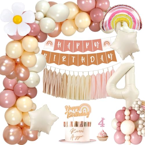 YYDSXK Geburtstagsdeko Mädchen 4 Jahre, Boho Retro Rosa Geburtstag Deko mit Happy Birthday Banner, Tassel, Cake Topper, Kindergeburtstag Deko, Boho Party Deko für Geburtstag 4 jahre Mädchen YYDSXK Geburtstagsdeko Mädchen 4 Jahre, Boho Retro Rosa Geburtstag Deko mit Happy Birthday Banner, Tassel, Cake Topper, Kindergeburtstag Deko, Boho Party Deko für Geburtstag 4 jahre Mädchen von YYDSXK